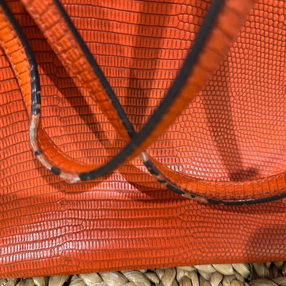 HENRI BENDEL Orange Lizard Embossed Leather East/West Shoulder Tote - Picture 3 of 7